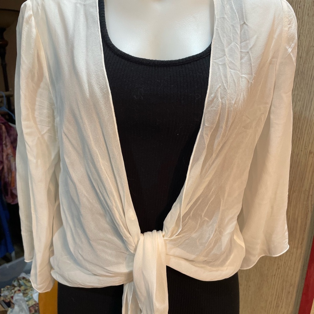 Soft Surroundings 100% SILK White Tie-Front Cardigan - Picture 2 of 8